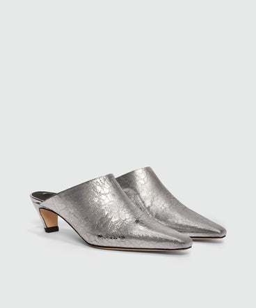 Silver crackle leather mules