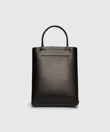 Black matte leather small tote bag