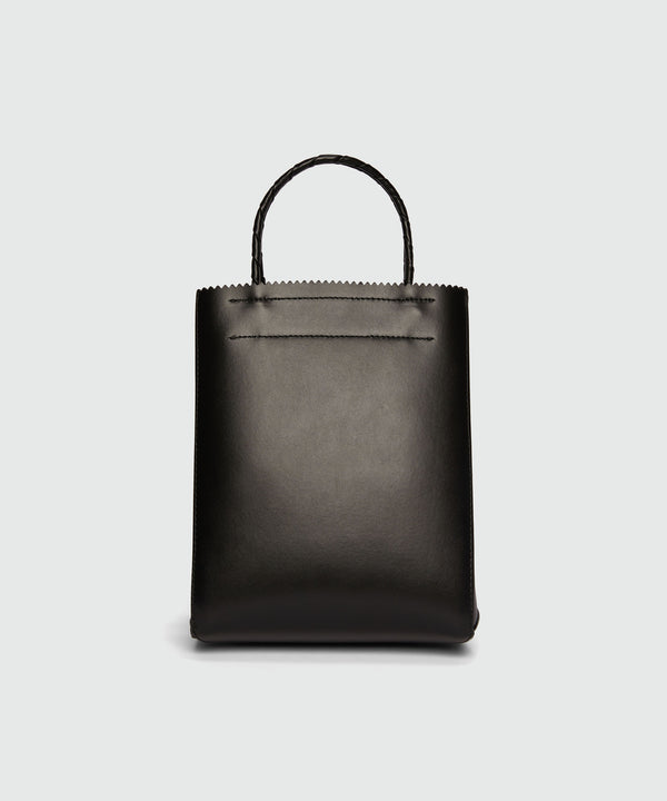 Black matte leather small tote bag