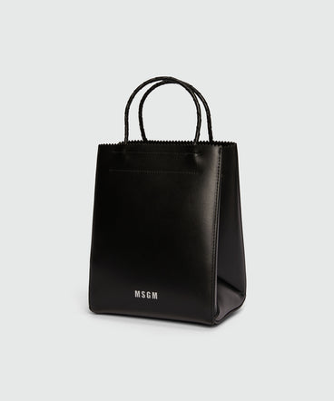 Black matte leather small tote bag