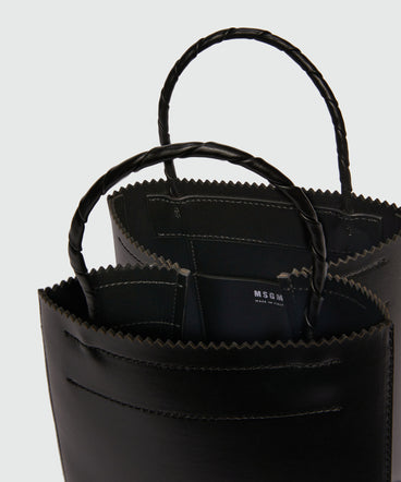 Black matte leather small tote bag