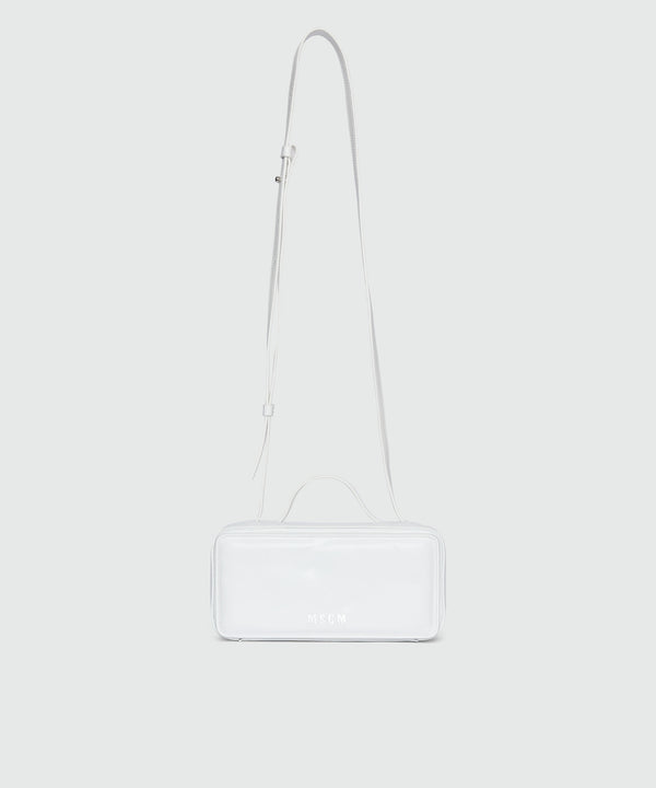 Small white shiny leather CLAP BAG