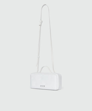 Small white shiny leather CLAP BAG