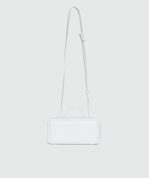 Small white shiny leather CLAP BAG