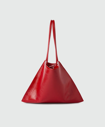 Red leather asymmetrical bag