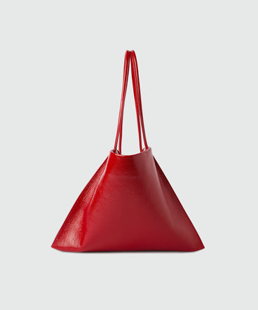 Red leather asymmetrical bag