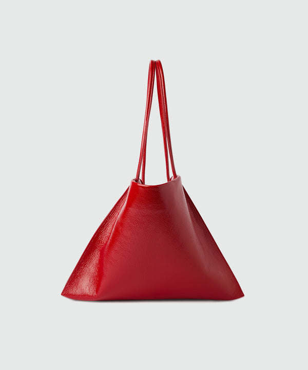 Red leather asymmetrical bag