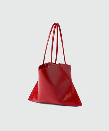 Red leather asymmetrical bag