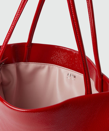 Red leather asymmetrical bag