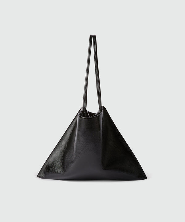 Black leather asymmetrical bag