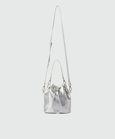 Laminated crackle faux-leather bucket bag