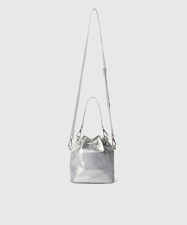 Laminated crackle faux-leather bucket bag