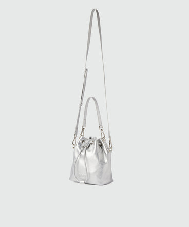 Laminated crackle faux-leather bucket bag