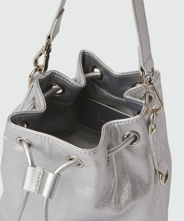 Laminated crackle faux-leather bucket bag