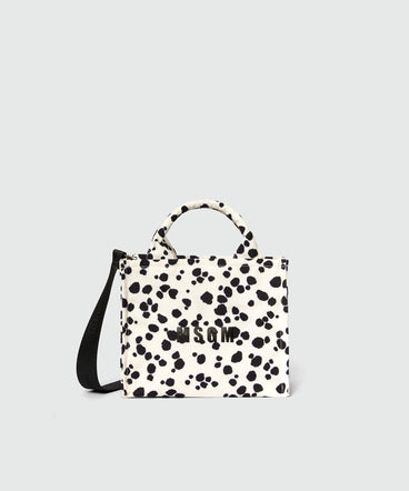 White and black MSGM polka dot canvas tote bag