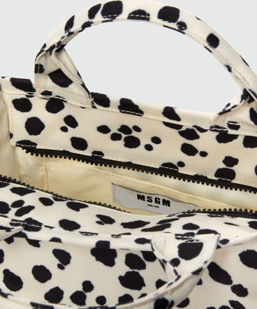 White and black MSGM polka dot canvas tote bag