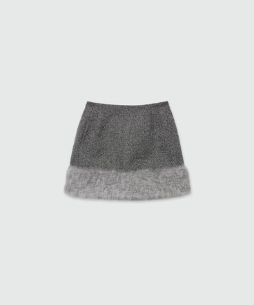 Blended wool miniskirt with faux-fur