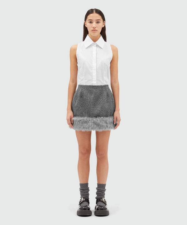 Blended wool miniskirt with faux-fur