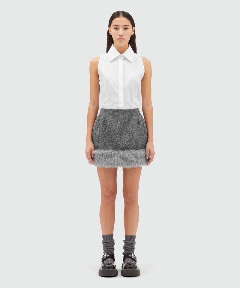 Blended wool miniskirt with faux-fur BLACK Women 