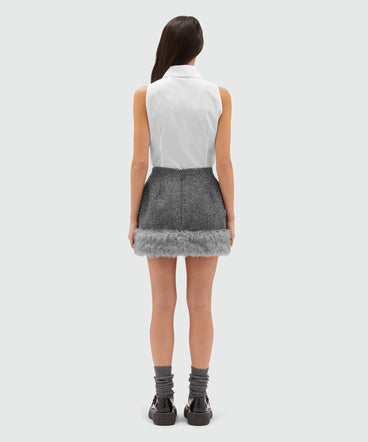 Blended wool miniskirt with faux-fur