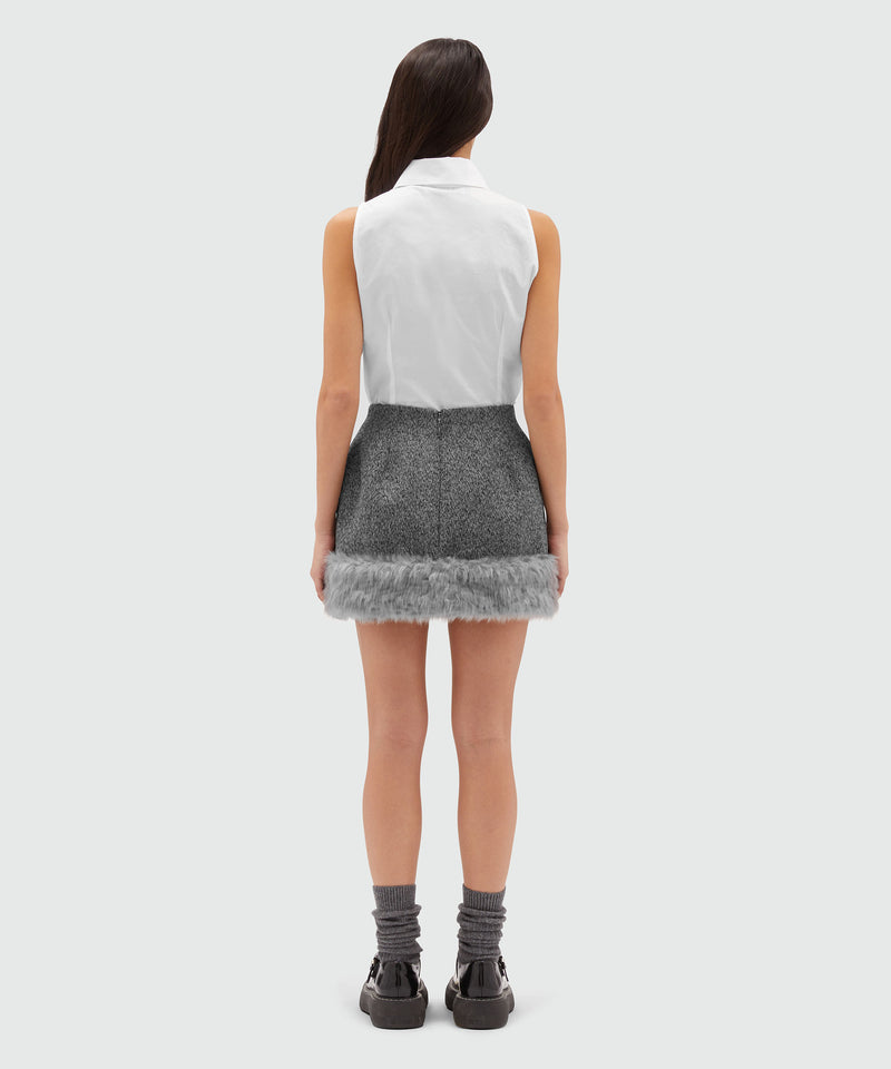 Blended wool miniskirt with faux-fur BLACK Women 