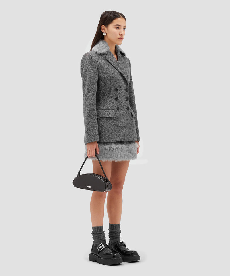 Blended wool miniskirt with faux-fur BLACK Women 