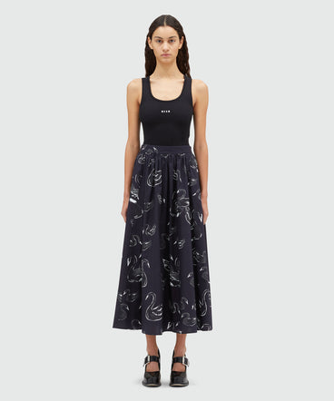 Poplin print roomy skirt