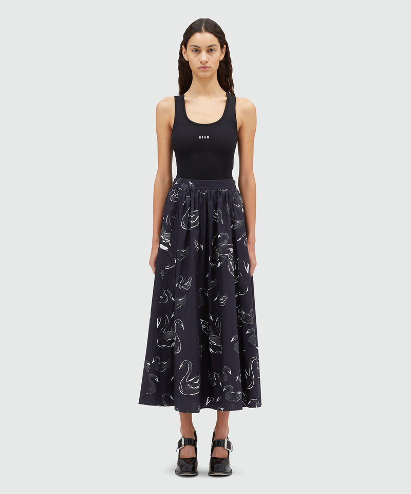 Poplin print roomy skirt BLACK Women 