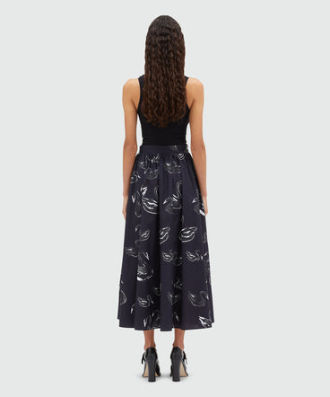 Poplin print roomy skirt