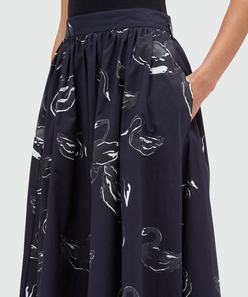 Poplin print roomy skirt BLACK Women 