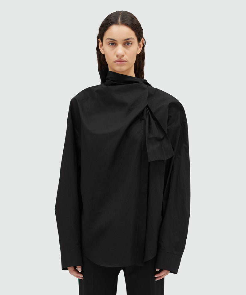 Poplin shirt with sashed collar BLACK Women 