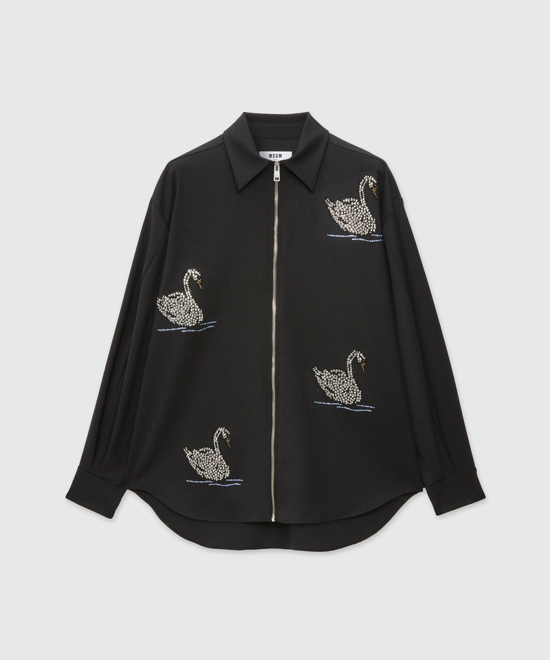 Blended wool shirt with swans BLACK Women 