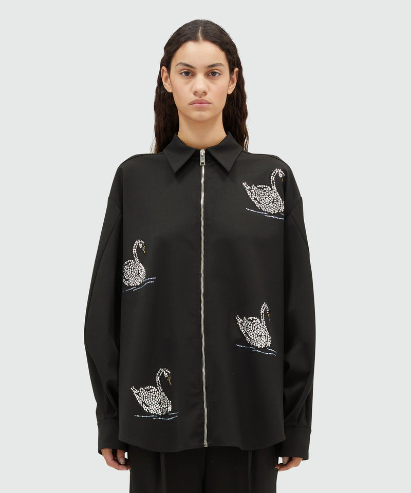 Blended wool shirt with swans BLACK Women 