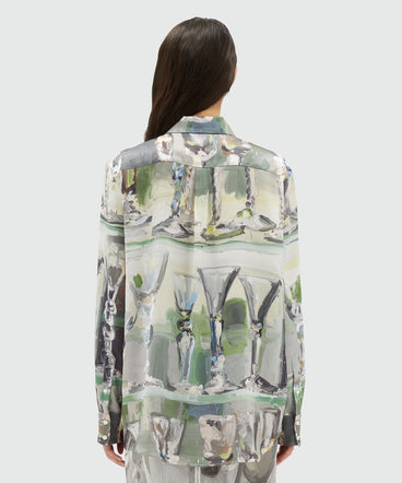 Fluid satin shirt with "Glass" print