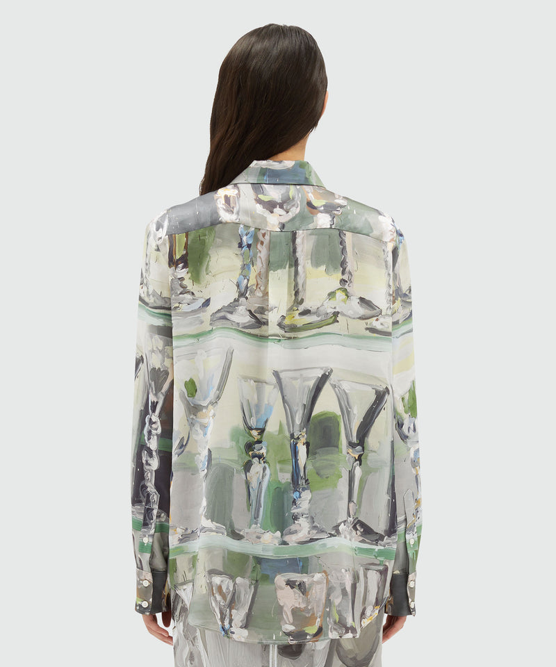 Fluid satin shirt with "Glass" print GREY Women 