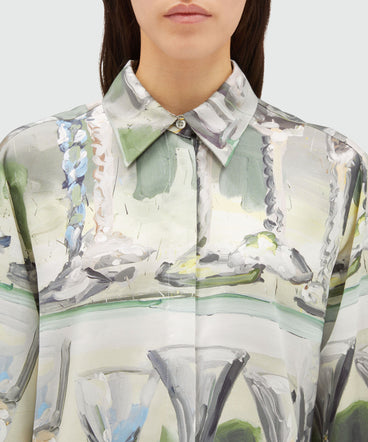 Fluid satin shirt with "Glass" print