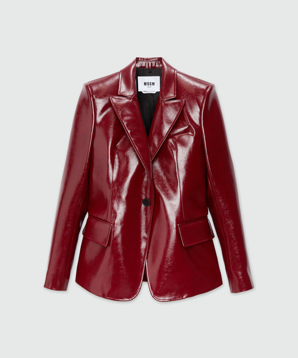 Red patent leather single-breasted jacket