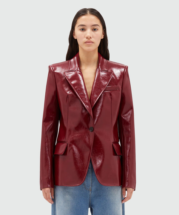 Red patent leather single-breasted jacket