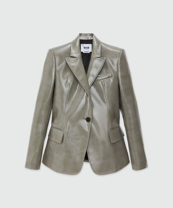 Grey patent leather single-breasted jacket