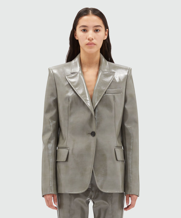 Grey patent leather single-breasted jacket