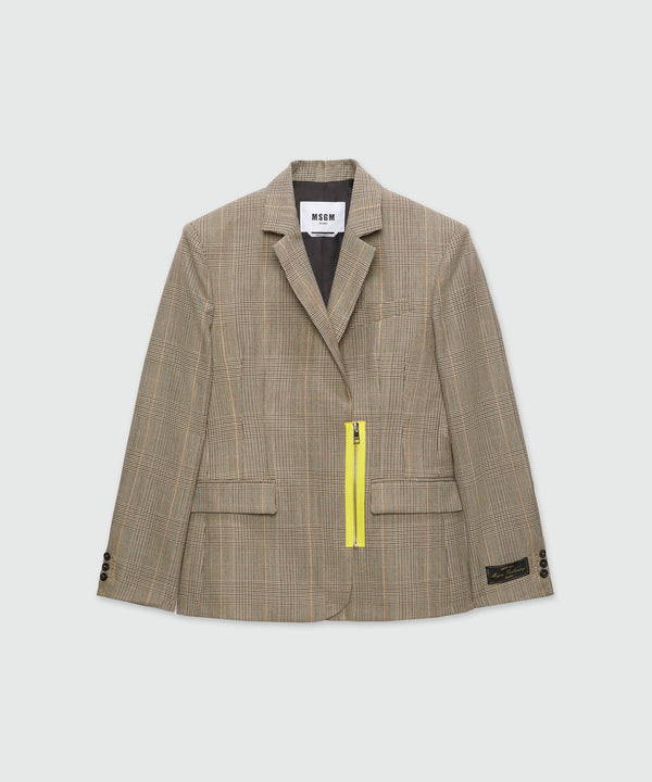 Prince of Wales wool jacket with yellow zip