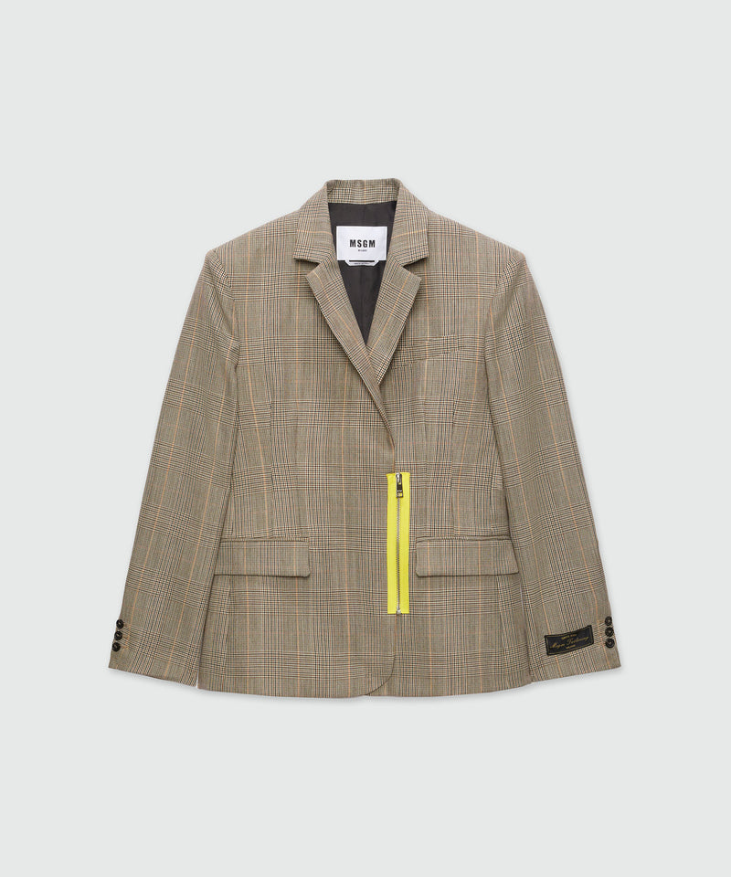 Prince of Wales wool jacket with yellow zip BEIGE Women 