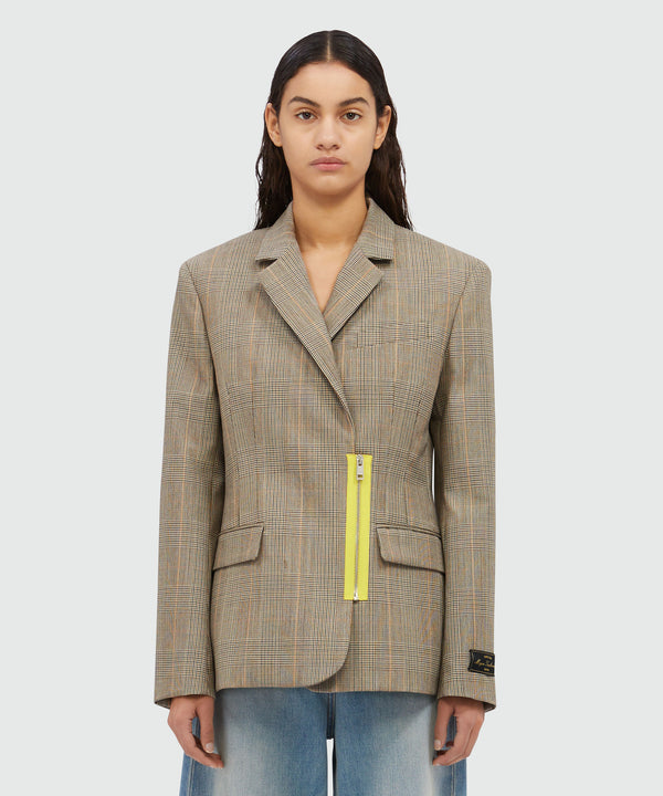 Prince of Wales wool jacket with yellow zip