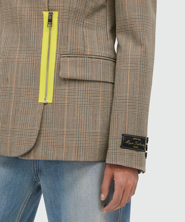 Prince of Wales wool jacket with yellow zip