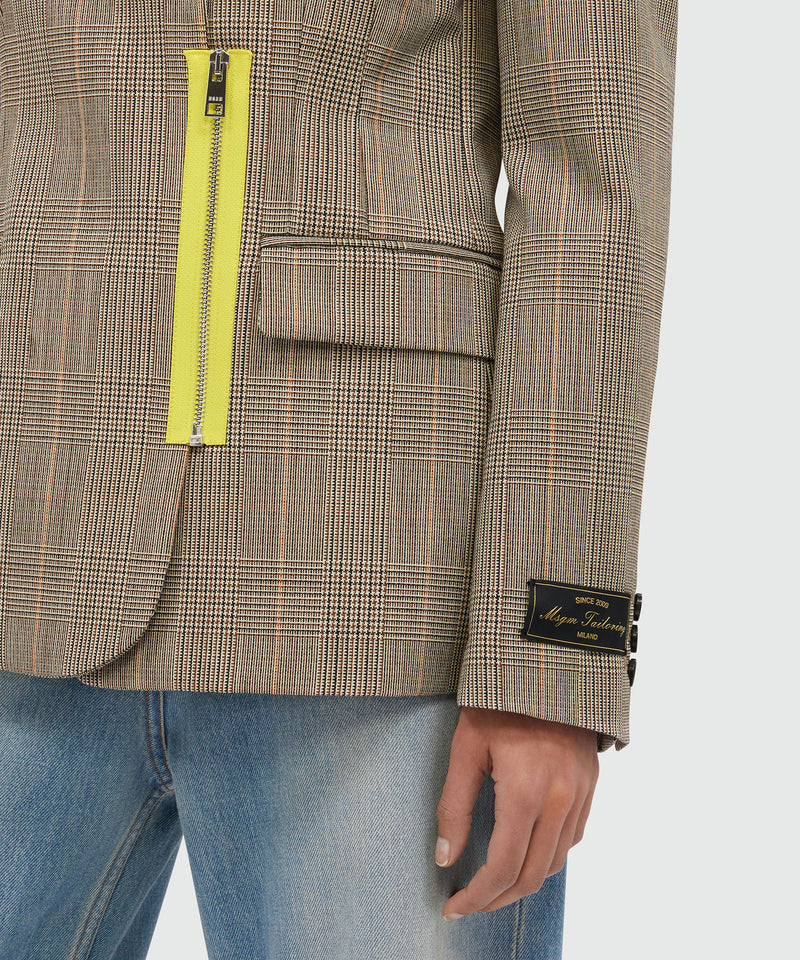 Prince of Wales wool jacket with yellow zip BEIGE Women 