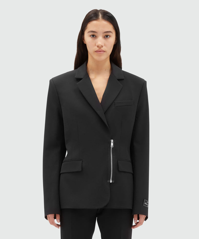 Blended wool jacket with zipper closure BLACK Women 