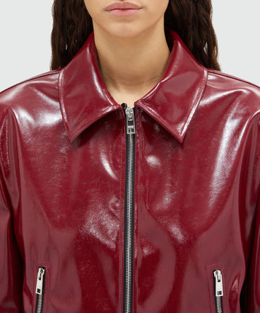 Patent leather jacket with removable faux-fur collar