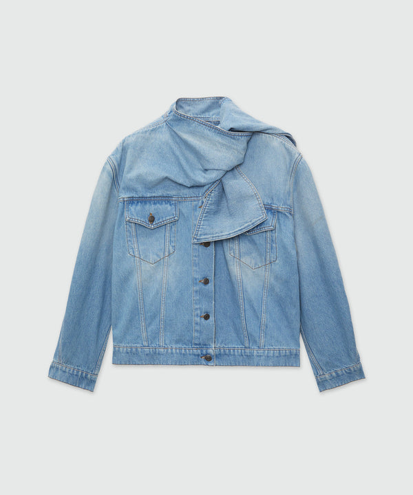 Denim jacket with scarf collar