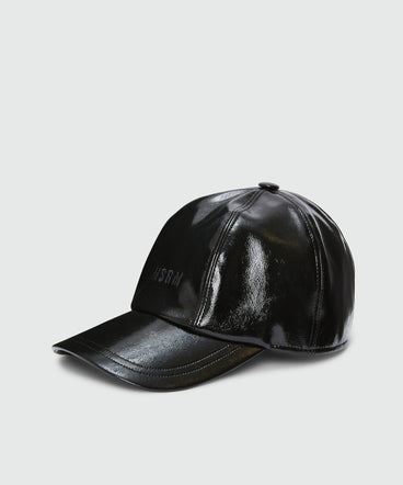 Black patent leather baseball cap