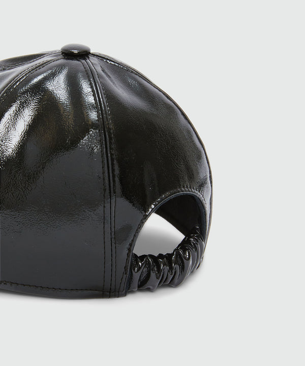 Black patent leather baseball cap